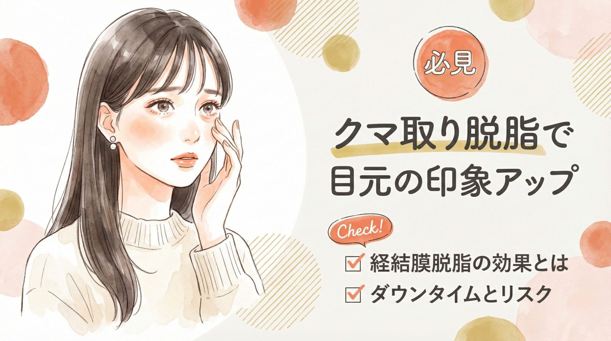 目の下のクマを気にする若い女性のイラスト