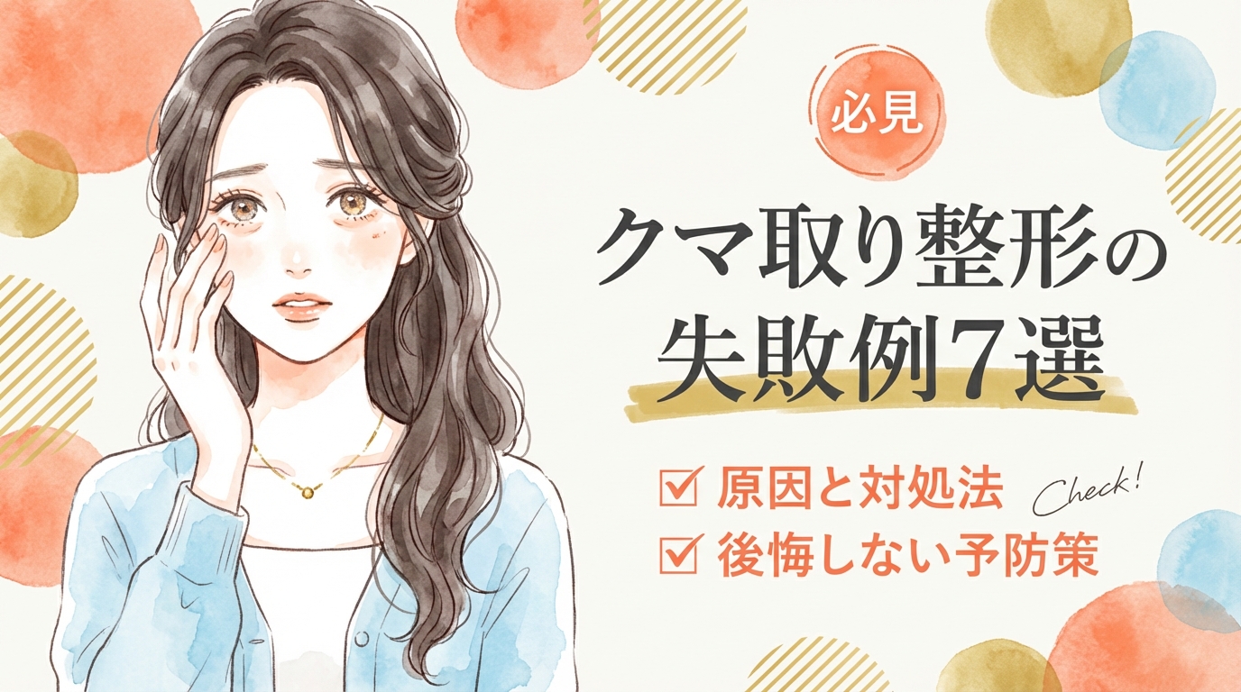 クマ取り整形の失敗を心配する女性のイラスト