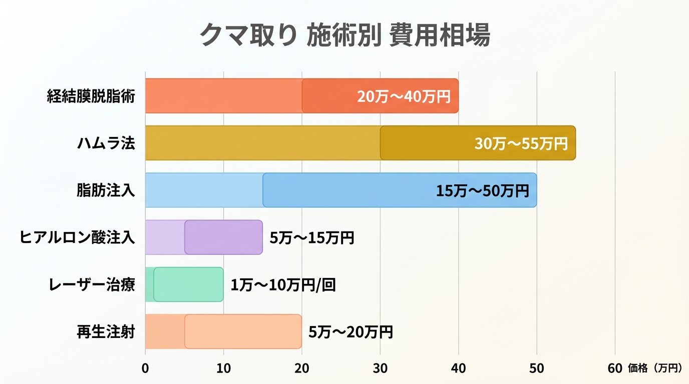 クマ取り施術別の費用相場を比較した図解