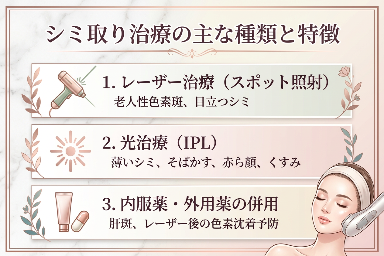 シミ取り治療の主な種類と特徴