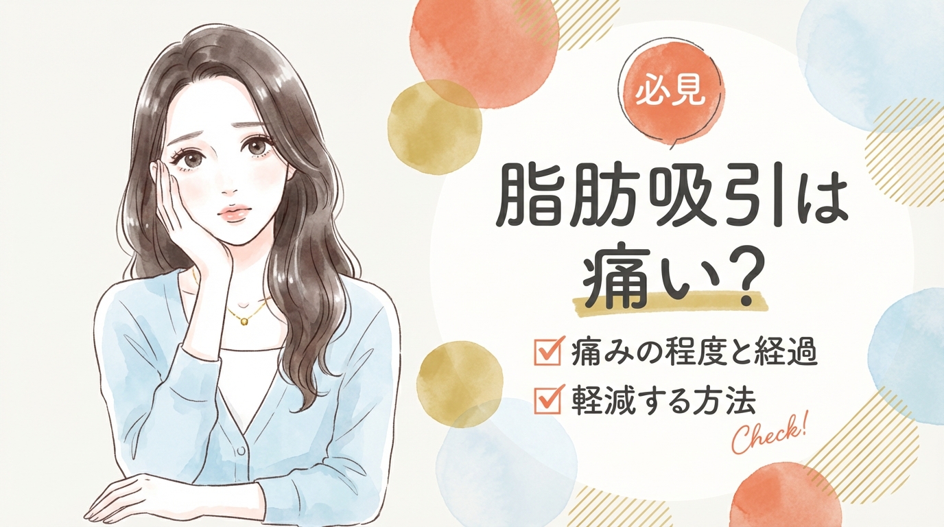 脂肪吸引の痛みについて不安そうな表情の若い女性のイラスト