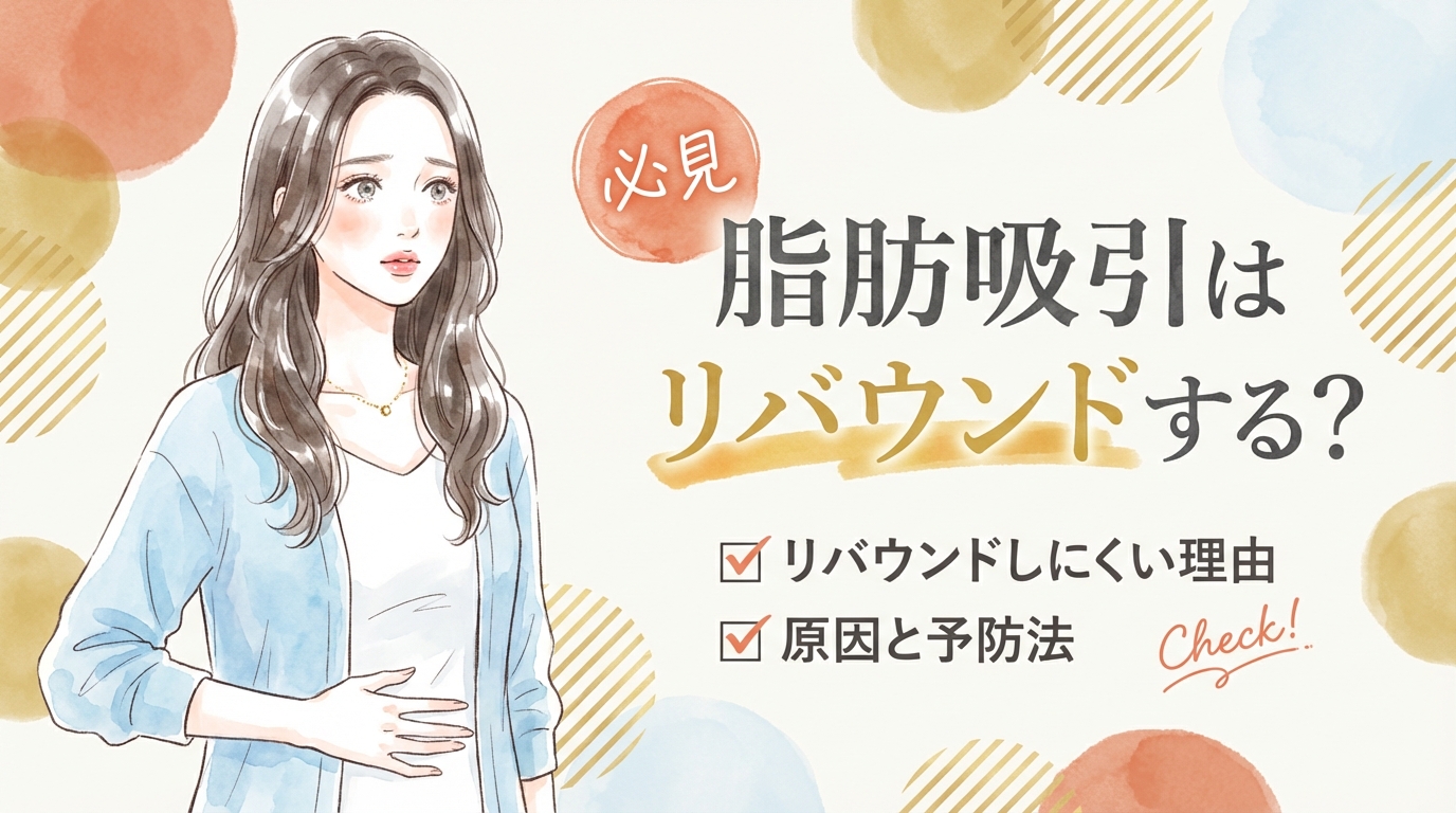 脂肪吸引後のリバウンドについて考える若い女性のイラスト