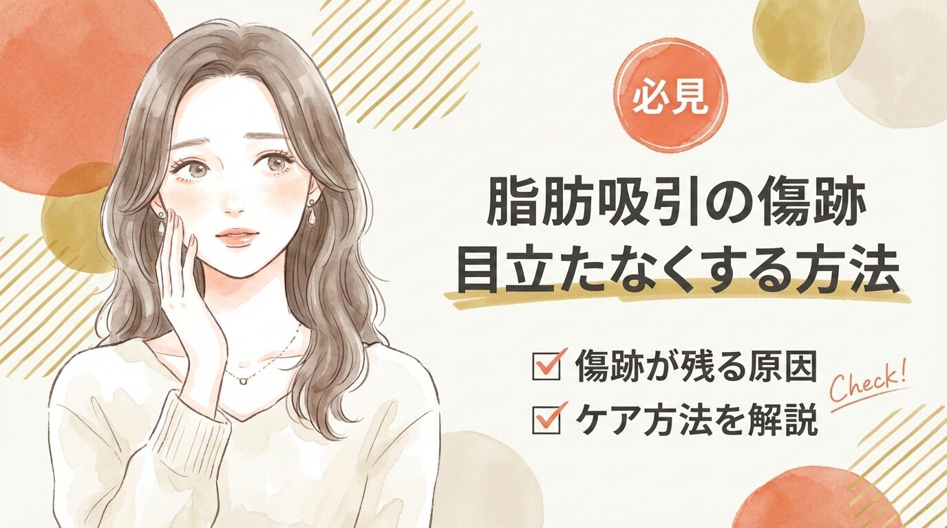 脂肪吸引の傷跡について考える若い女性のイラスト